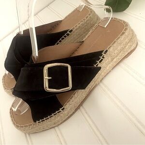 Anthropologie Women’ Blk Suede Criss-Cross Espadrilles Sandals Size 39 US 8/8.5